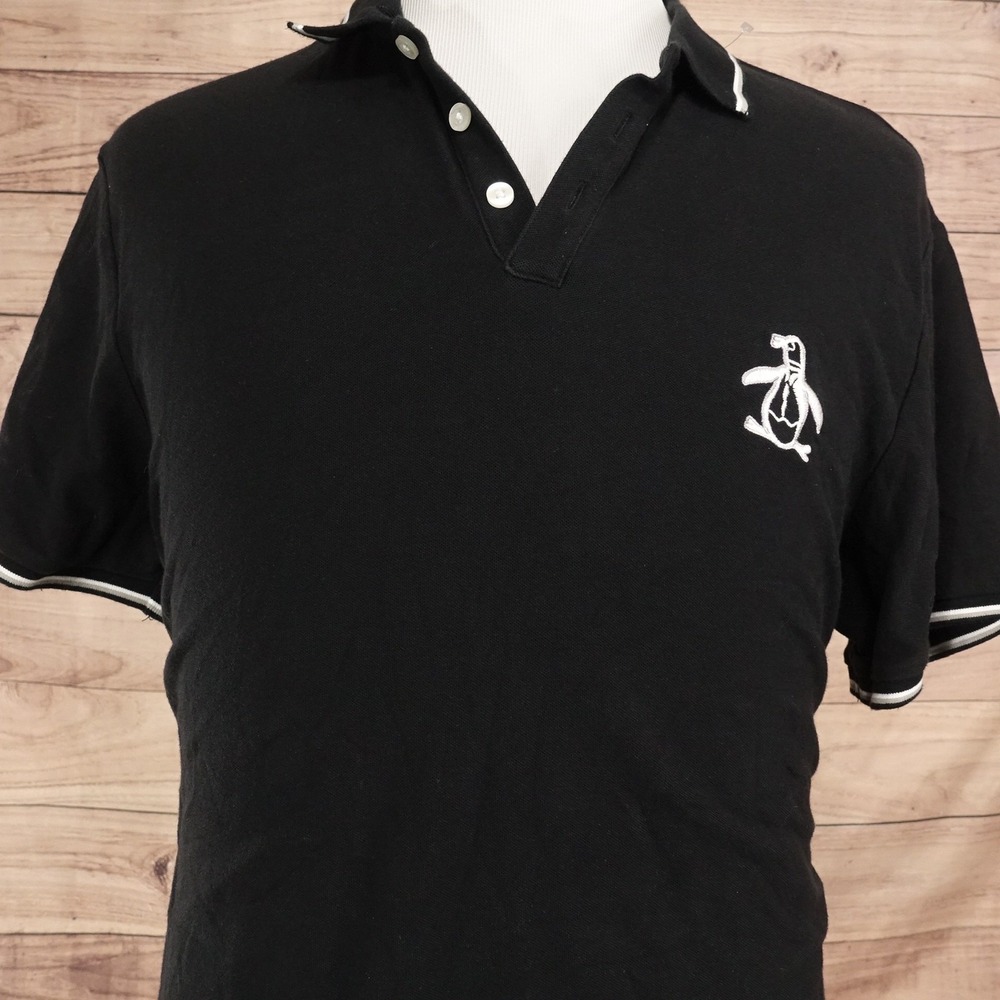 Original Penguin Polo Shirt Mens XL Black 100% Cotton Logo Knit Tipped Casual